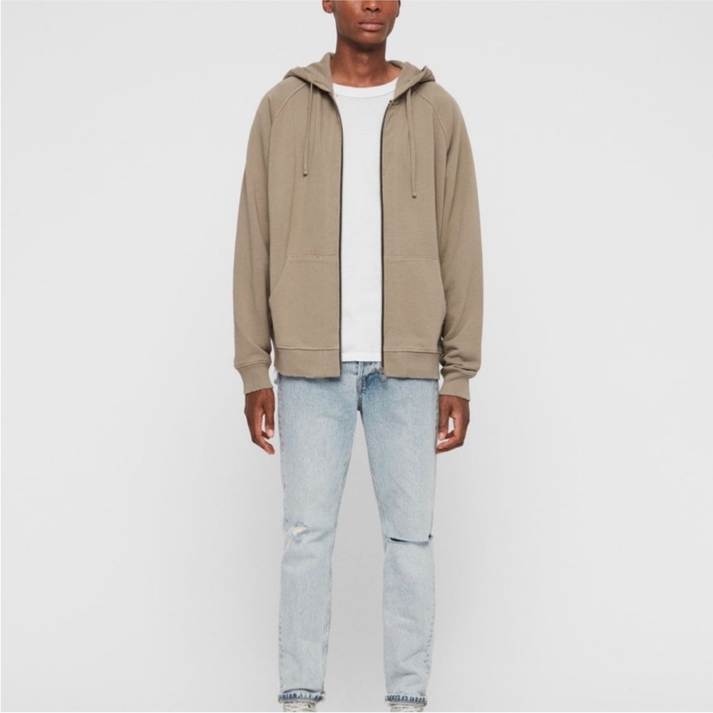 Allsaints dark tan/ brown distressed zip-up hoodie - Picture 2 of 7
